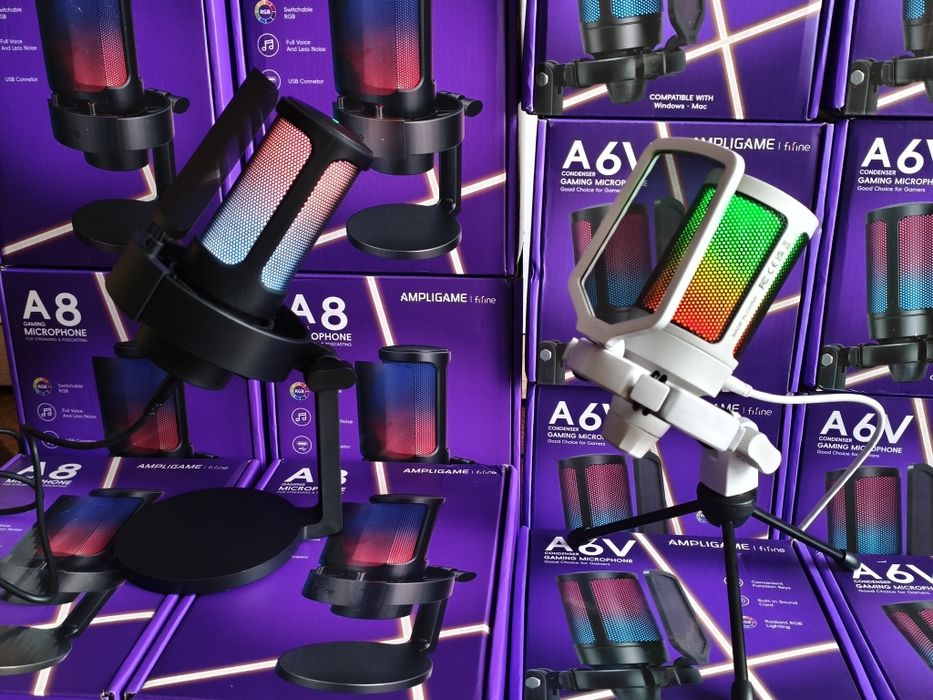 Мікрофон Fifine AmpliGame A8 A6V з RGB підсвіткою конденсаторний USB-C