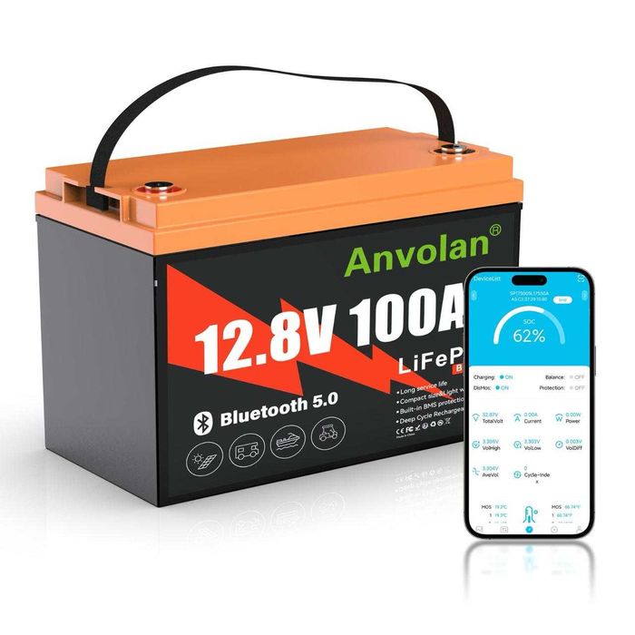 LiFePO4 акумулятор Anvolan 100Ah (1280Wh) 12V до ДБЖ з BMS з Bluetooth