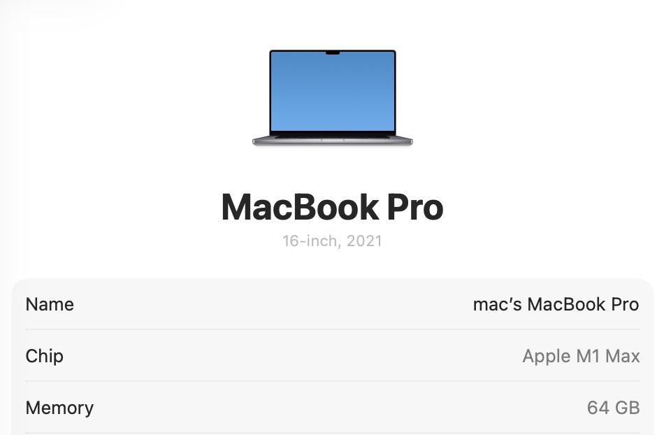 MacBook Pro 16’ M1 MAX 64GB RAM 1TB SSD Space