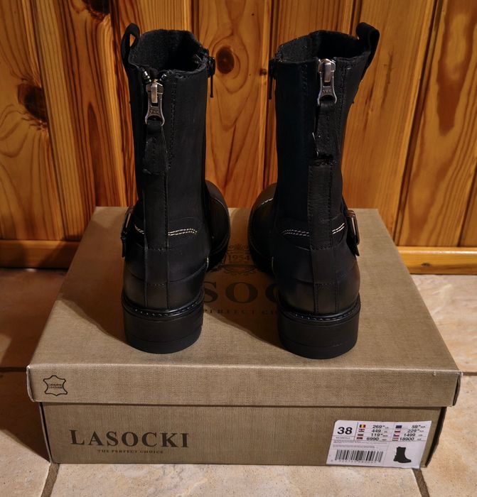 Skórzane botki kowbojki kozaki sztylbety Lasocki 38 NOWE