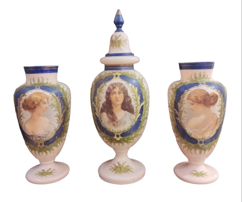 Large Art Deco Trio of Opaline Jugs - 52 cm Height