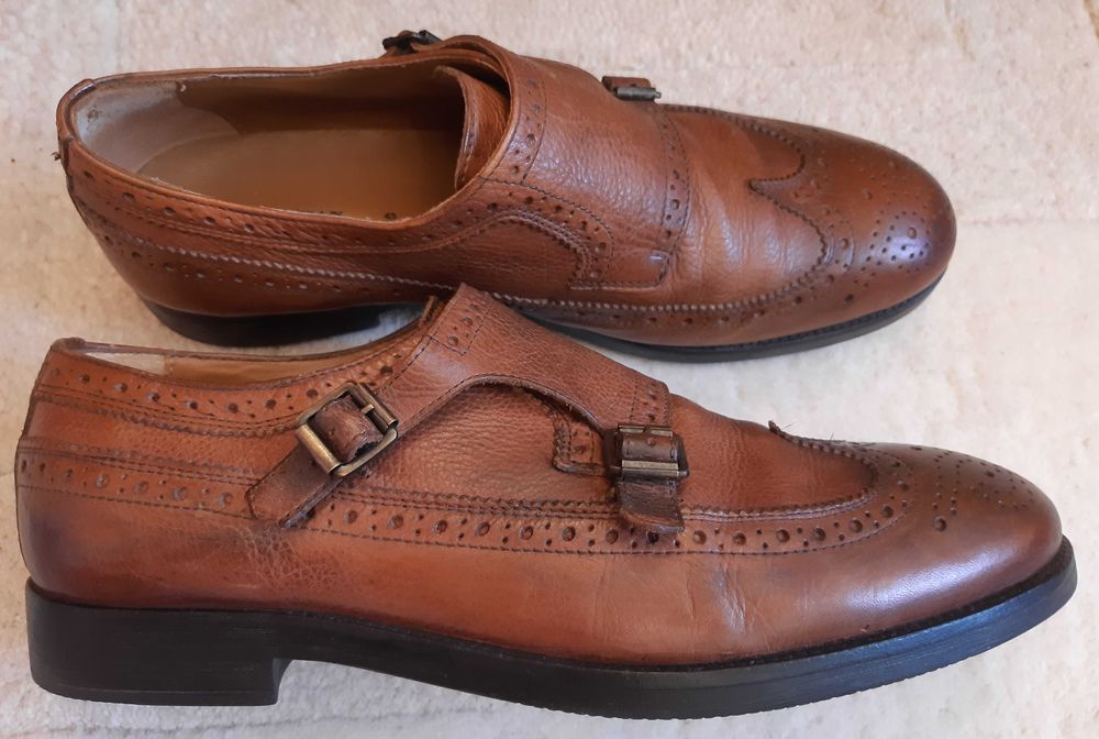 Portugalskie skórzane brązowe półbuty pantofle Zara Man, rozmiar 43