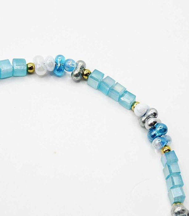 Nowa bransoletka stal chirurgiczna koraliki niebieski błękitne B996