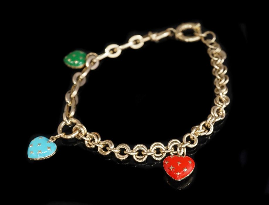 Złoto 585 - Złota bransoletka z serduszkami.