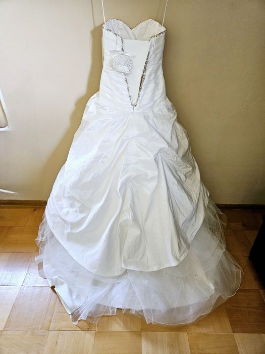 Nowa Suknia ślubna M 38 10 beza księżniczka tiul gorset tren