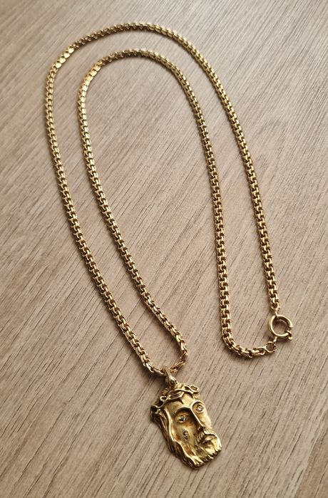 Fio em Ouro Malha Friso + Cara de Cristo 19.2k