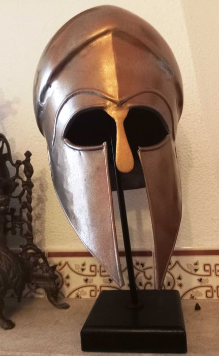 Armadura de cabeça de bronze militar, capacete de guerra grego romano