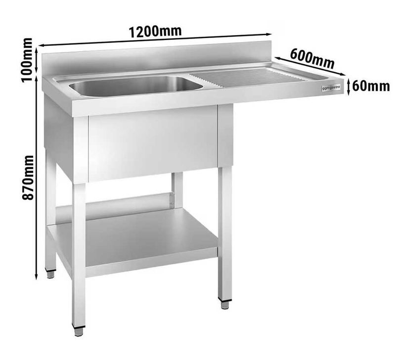 GGMGASTRO sink for dishwasher 120x60cm, bowl left 40x40cm + faucet