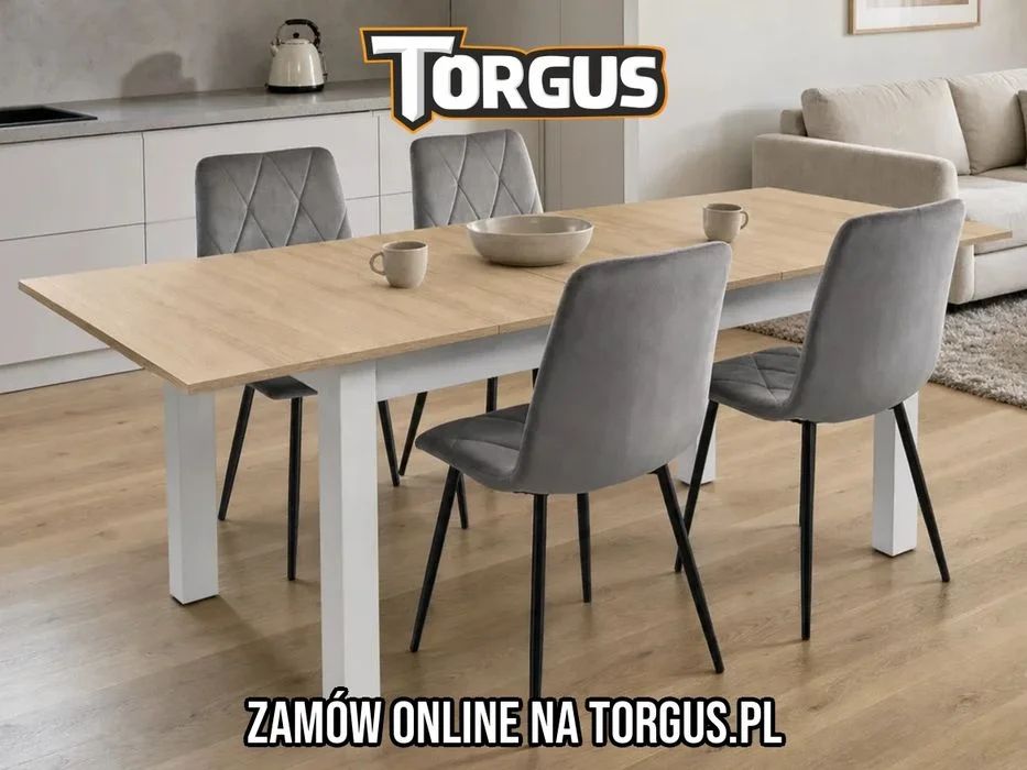 NOWY Stół Rozkładany 120/160x80 cm Duży z Krzesłami Do Kuchni Jadalni Salonu Stół Dąb Sonoma Biały i Krzesła Kuchenny Meble do Domu Zestaw Komplet FV!