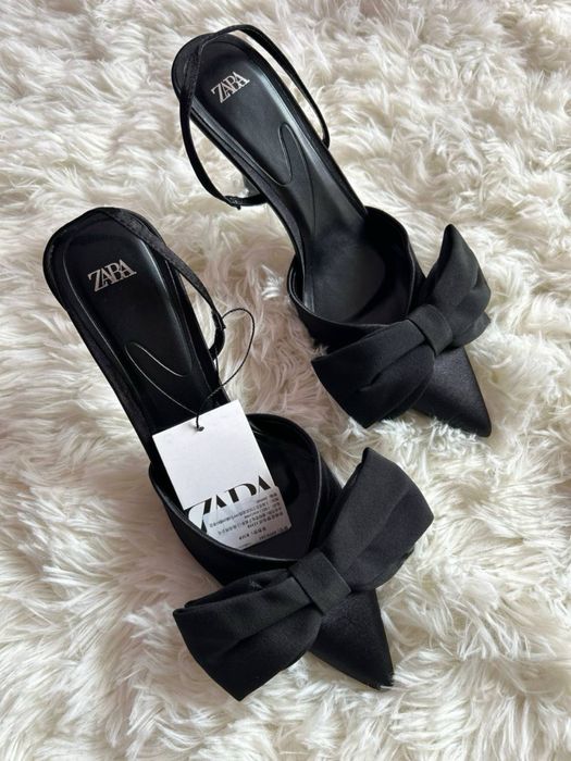 Туфлі-лодочки Zara чорні з бантом 36,37,38,39,40