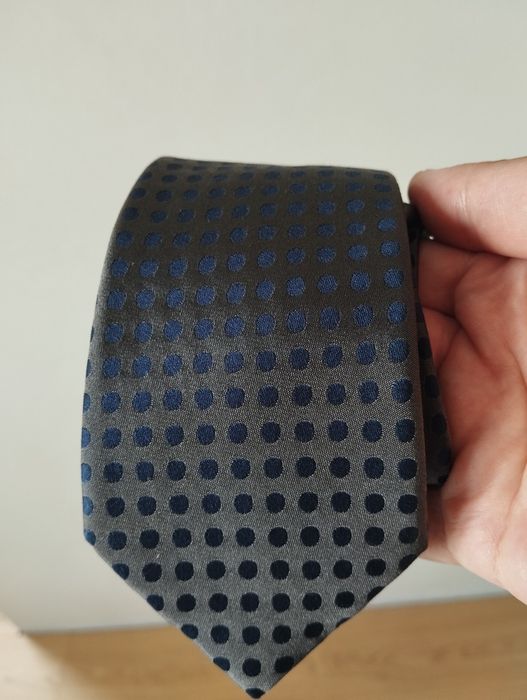 Męski jedwabny krawat 100% silk w kółka, groszki, szary, granat, slim,