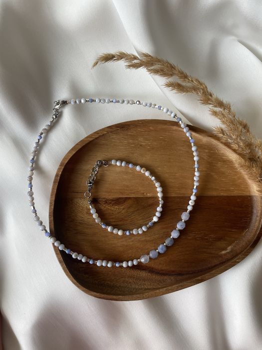 Zestaw naszyjnik i bransoletka z kamieni naturalnych - turmalin, masa