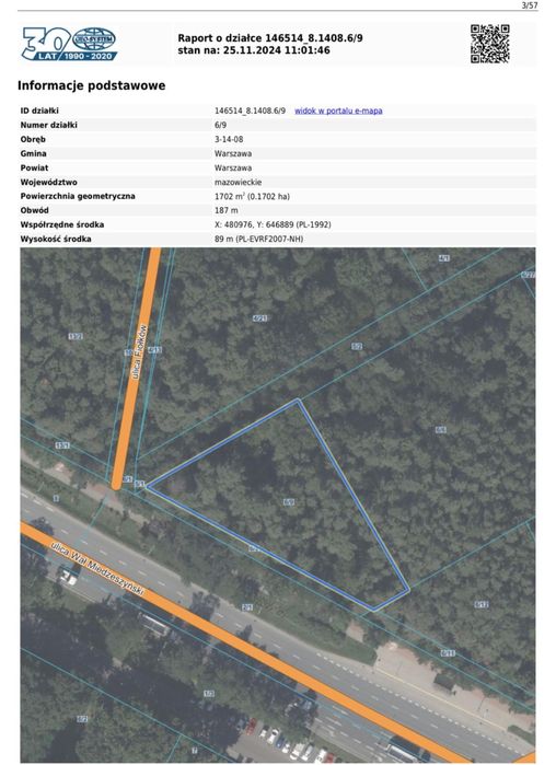 działka budowlana 1702 m² Warszawa Wawer, ul Wał Miedzeszyński zamiana
