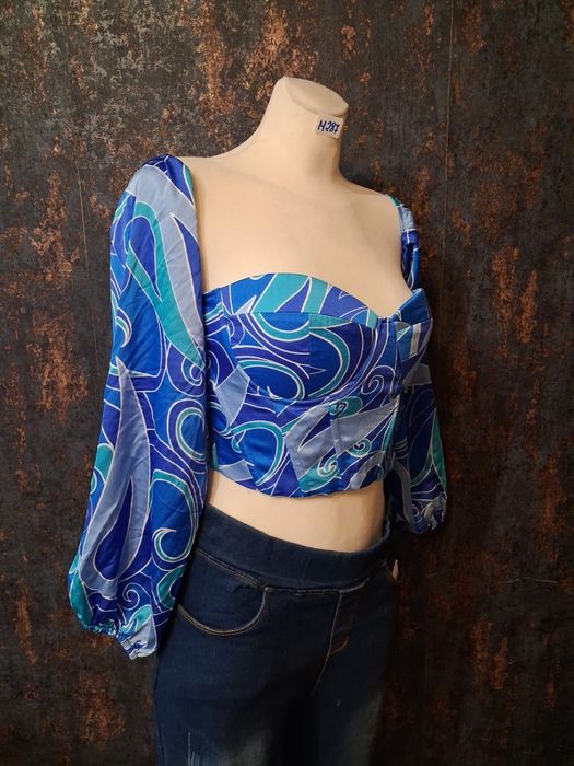 Crop top gorsetowy gorset wiązany rekawy rozmiar M