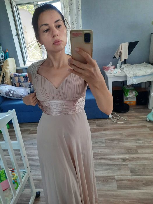 Вечернее пудровое платье подружки невесты бежевое пудра М Ever Pretty