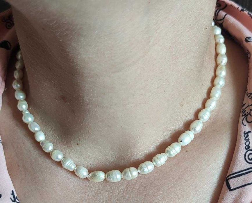 Подлинный красивый белый жемчуг ожерелье чокер 6t