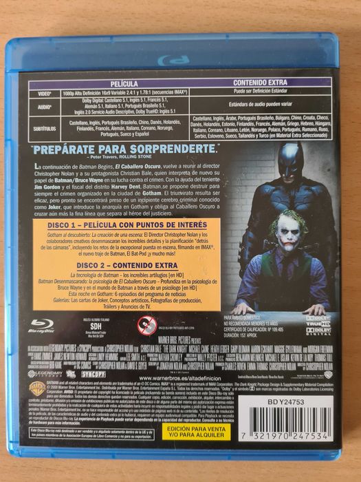 Pelicula "Batman: El Caballero Oscuro" en Blu-ray