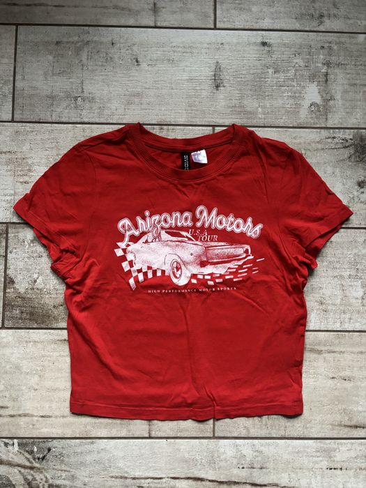 crop top vintage arizona H&M rozm. S czerwony auto