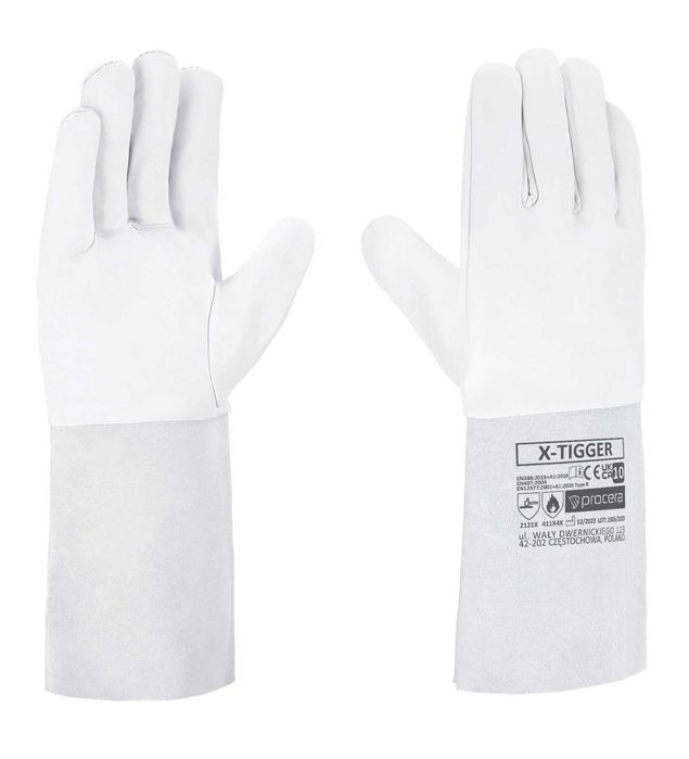 Rękawice Spawalnicze Długie Białe z Koziej Skóry