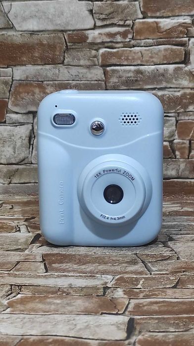 Дитячий фотоапарат Blue / Миттєвий друк / Яскравий дизайн / Набір фломастерів