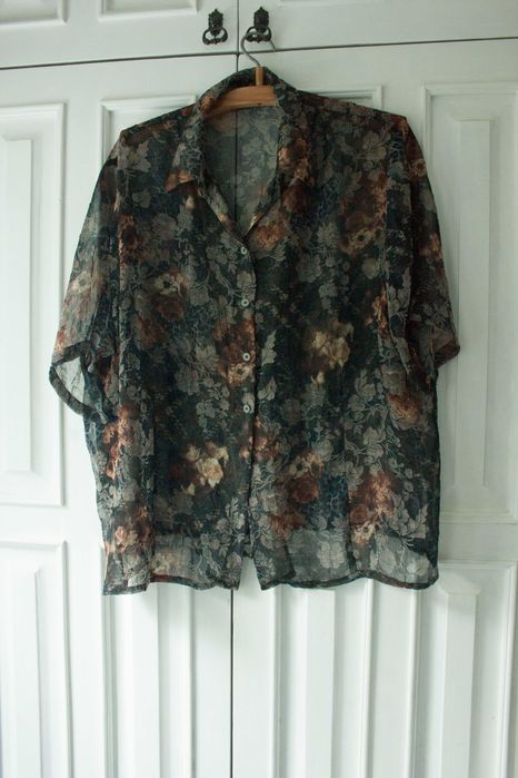 Блуза прозора, черна, с принтом. Великий розмір. Батал.. 58-60 размер