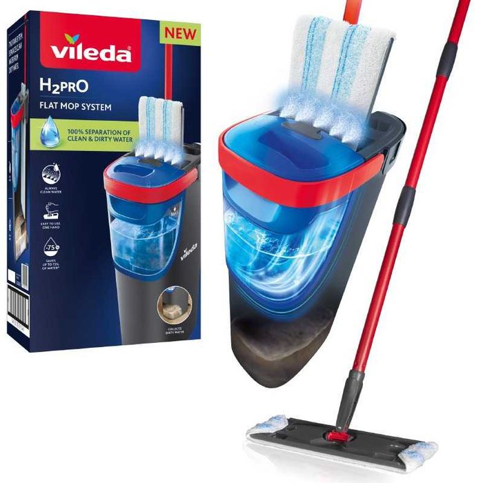 Vileda H2PrO плоска швабра з відром система для миття підлоги розділення чистої та брудної води мікрофібра 360°