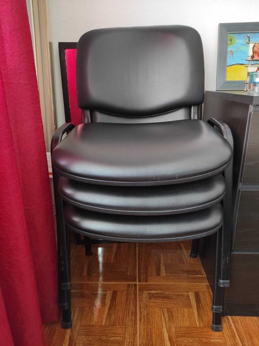 Conjunto 3 cadeiras escritório em napa preta