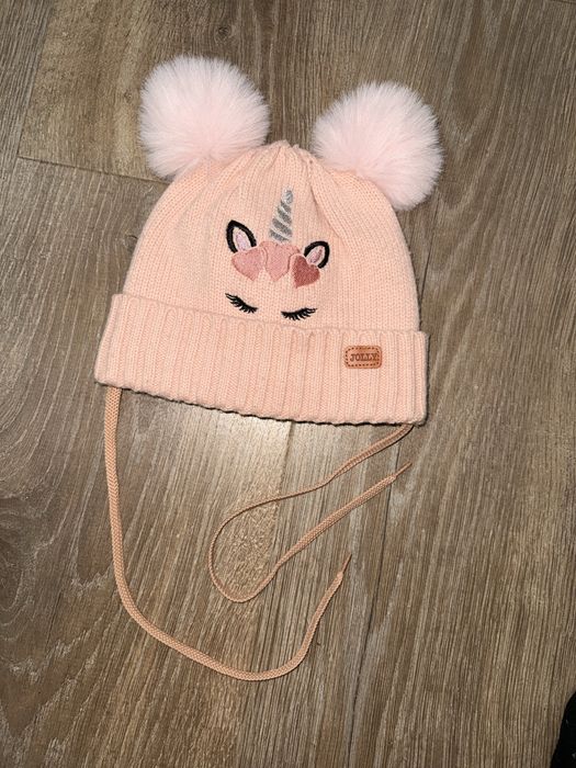 Теплая зимняя шапка на девочку 2-3 г 92-98 см на меху-травке