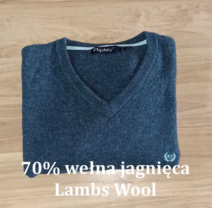 Sweter z wełny jagnięcej L grafitowy