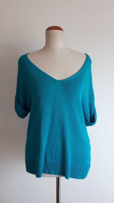 Massimo Dutti - oryginalny damski sweter turkusowy - roz.L