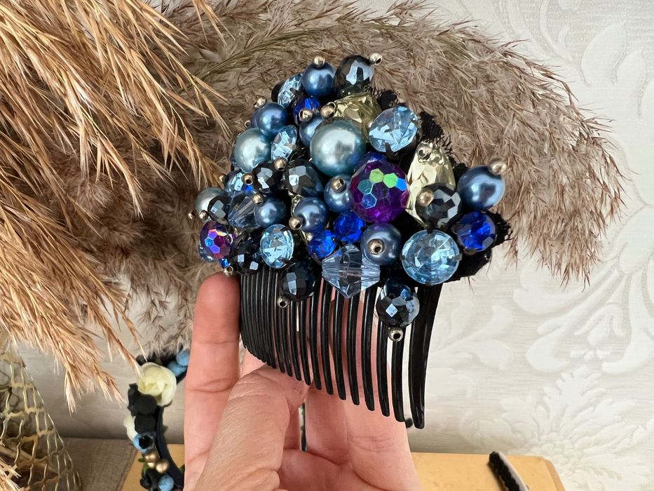 Гребень для волос с камнями гребінець ручной работы / ободок