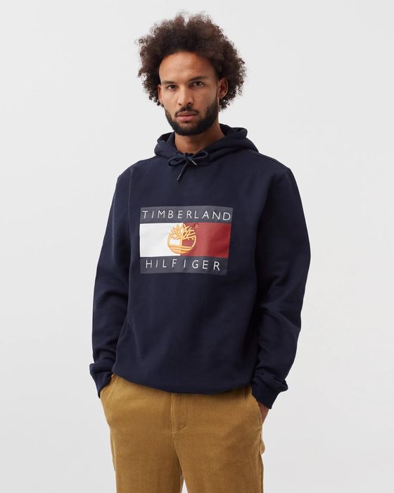 Tommy Hilfiger x Timberland (M) Flag Hoodie чоловіче худі темно-синьє на флісі кофта оригінал колаборація