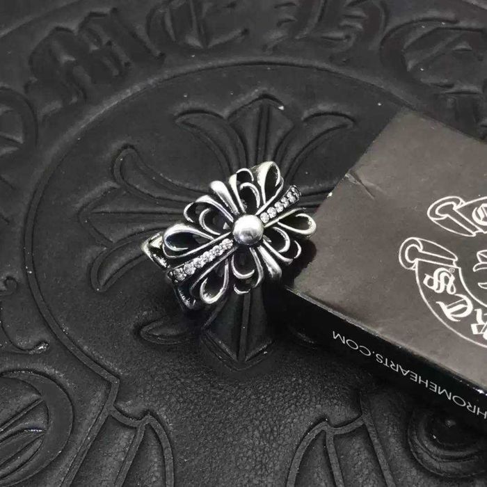 Кільце Chrome Hearts Fleur Ring | Сріблястий перстень з камінцями | Готичний стиль Y2K