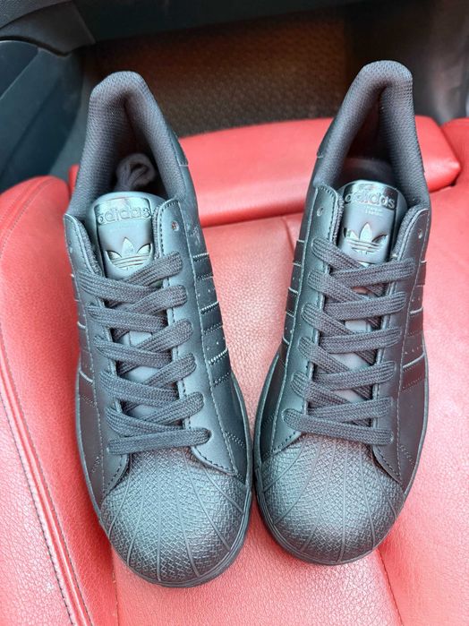(БЕЗ ПЕРЕДОПЛАТИ) Adidas Superstar Classic All Black адідас суперстар повністю чорні шкіряні
