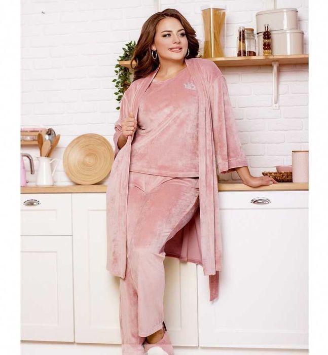 Домашній велюровий костюм 3-Ка батал 50-68