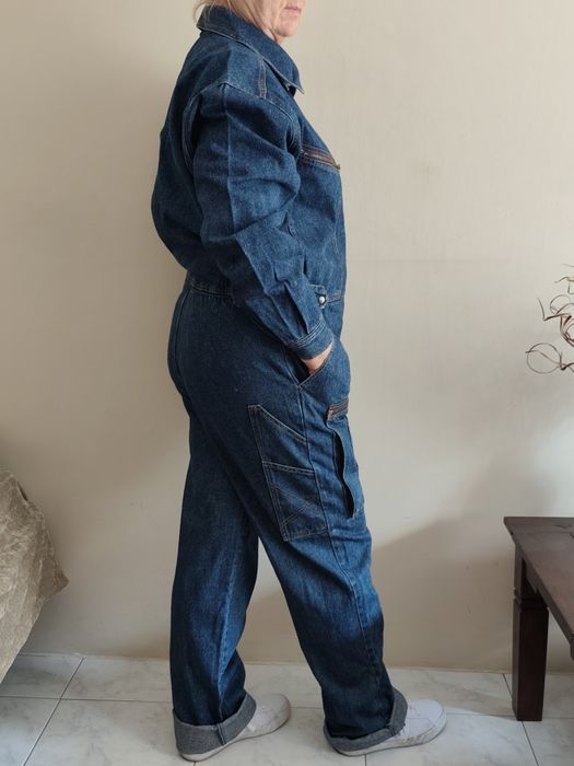 Damski długi kombinezon jeansowy