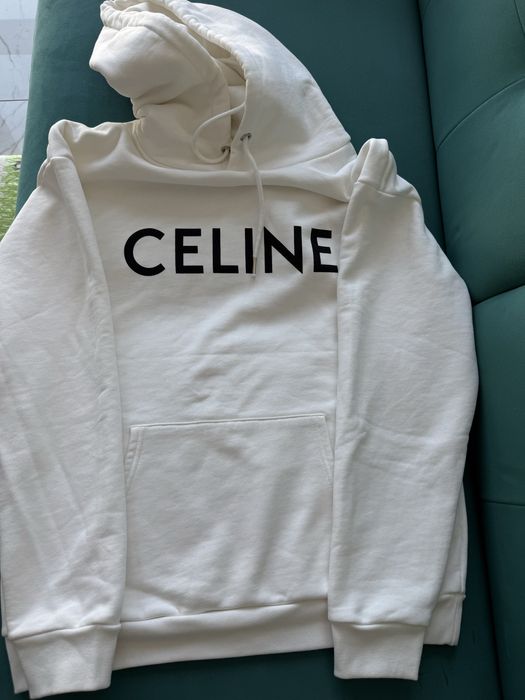 Худі оверсайз в білому кольорі з капюшоном з чорним принтом