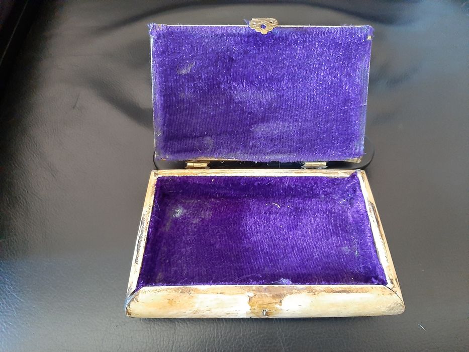 Canecas chávena antiga Checoslováquia miniatura caixa em osso veludo