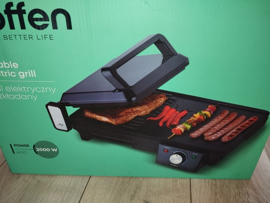 Nowy duży grill elektryczny rozkładany z płytą grilujqca 2000 W.