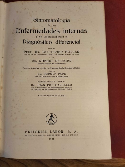 Livro Sintomatología de las enfermedades internas su valoración para el diagnóstico diferencial CXL6
