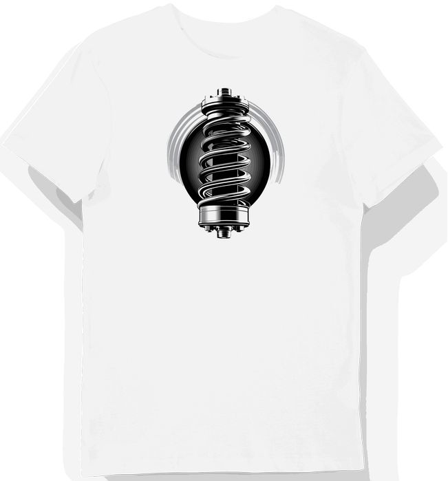 Koszulka męska biała z motywem sprężyn zawieszonych w przestrzeni L