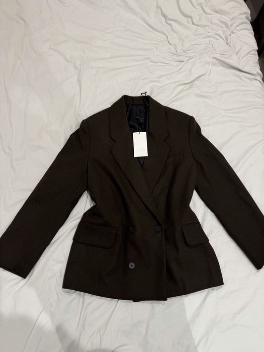 dwurzedowa marynarka z poduszkami na ramionach oversize zara brazowy