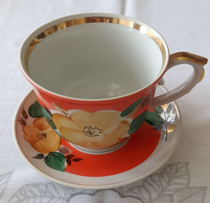 Уникальная чайная пара-гигант "Любава" ("Мальва"), объём чашки 500