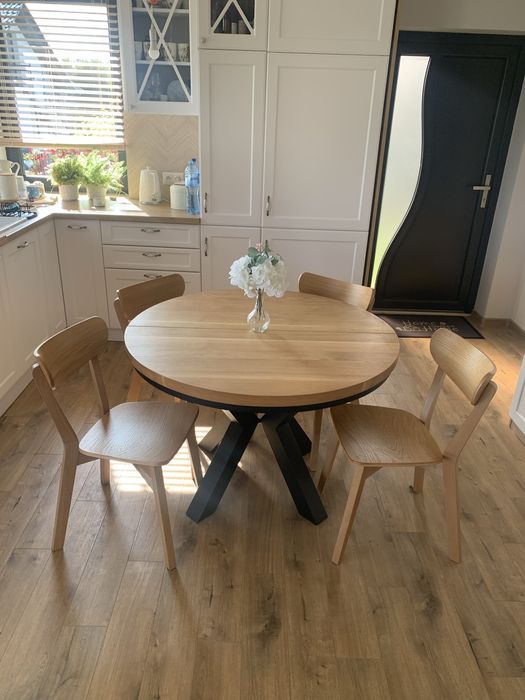 Okrągły stolik dębowy 90sr + 50 wkładka rozkładany loft lity dąb
