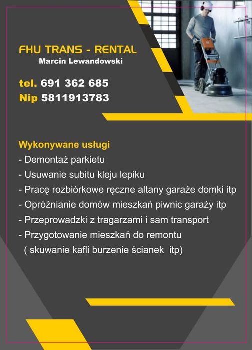 Demontaż parkietu usuwanie Subitu utylizacja