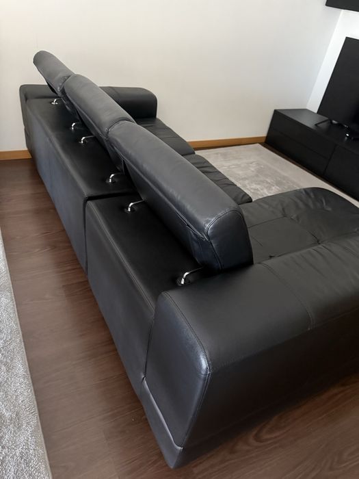 Sofá com chaise longue pele