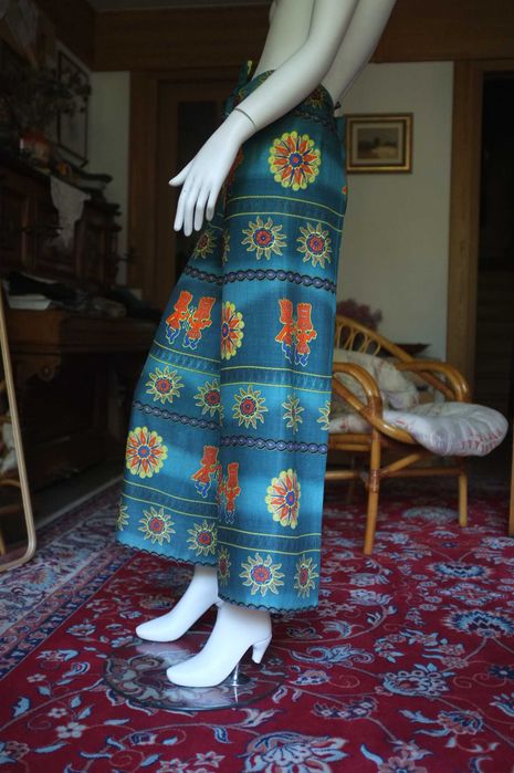 etniczne wiązane szerokie letnie plażowe spodnie kopertowe vintage
