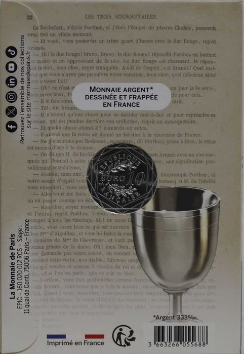 França - Moeda 10 € Prata - "Os Três Mosqueteiros - Porthos" (CoinPostal)