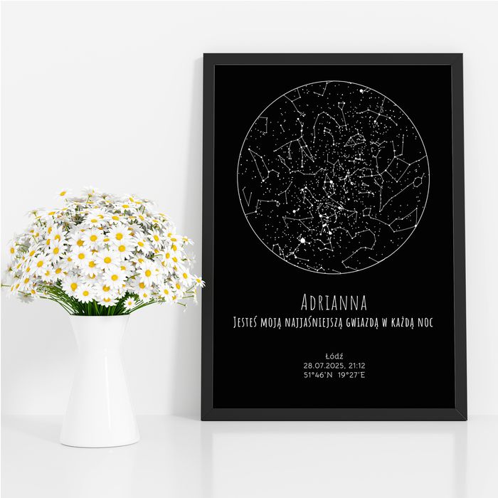 Mapa Gwiazd Personalizowany Plakat Mapa Nieba 50x70cm Czarne