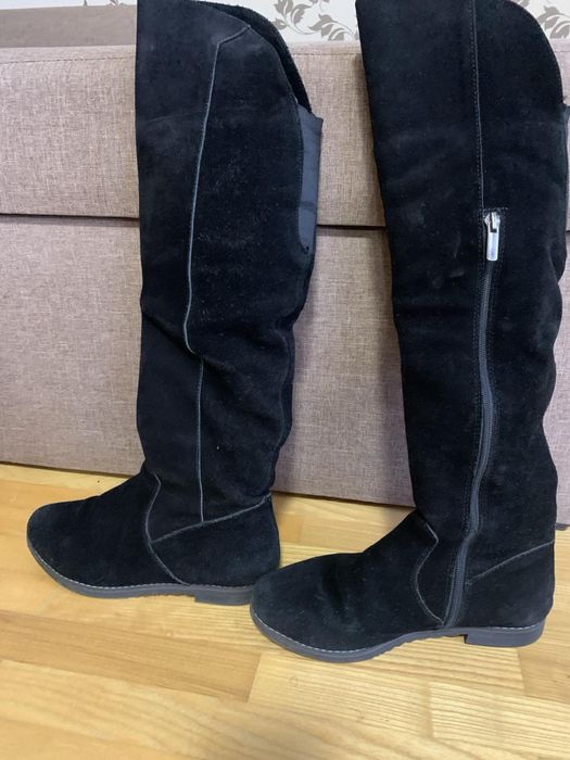 Шоколадні шкіряні  кожані сапоги ботфорти натурал щамша чорні зимні